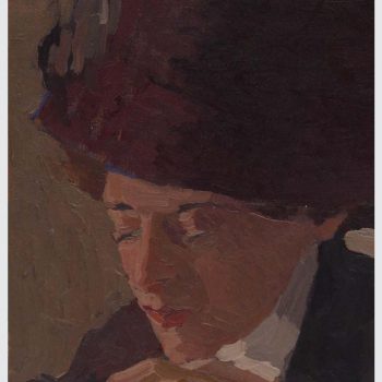 Abb.: Selbstportrait mit rotem Hut, Öl auf Leinwand, 36×40 cm, um 1913 / Grafik: Bernhard Rose