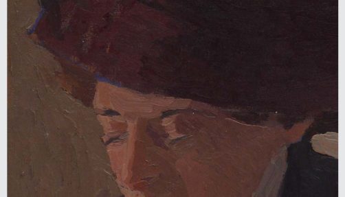 Abb.: Selbstportrait mit rotem Hut, Öl auf Leinwand, 36×40 cm, um 1913 / Grafik: Bernhard Rose
