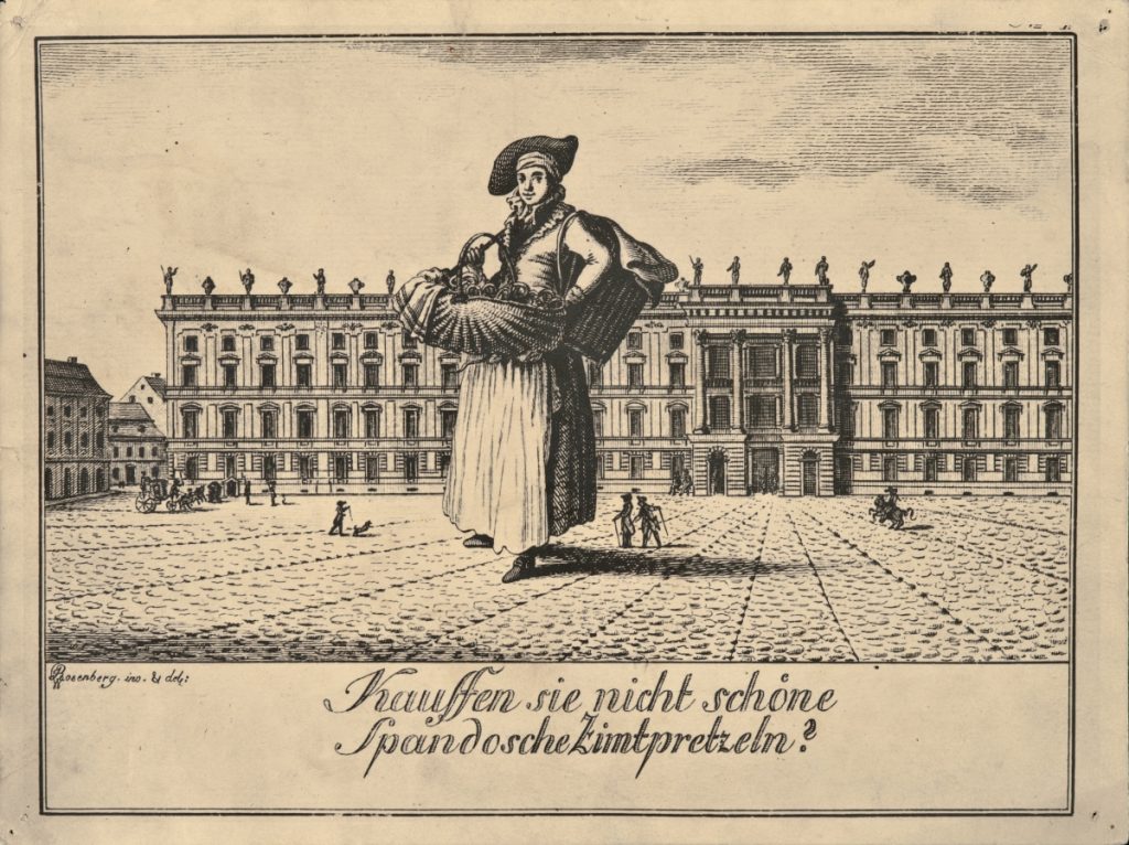 Die Spandauer Brezelfrau Foto der Federzeichnung von Johann Rosenberg von 1796