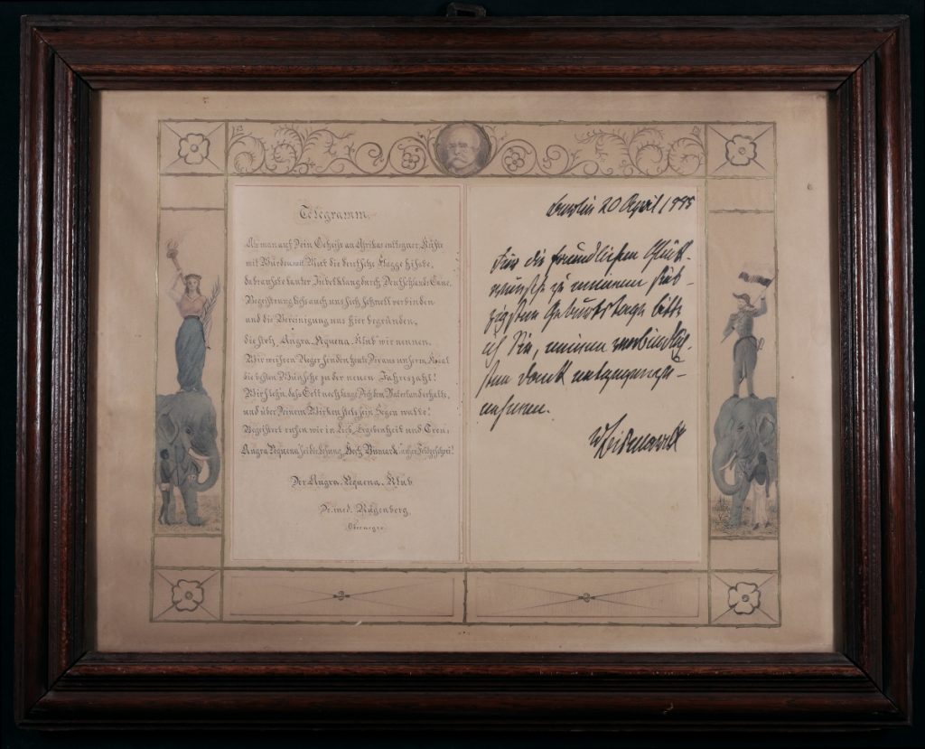 Glückwunschtelegramm an Otto von Bismarck mit Antwortschreiben, März/April 1885
