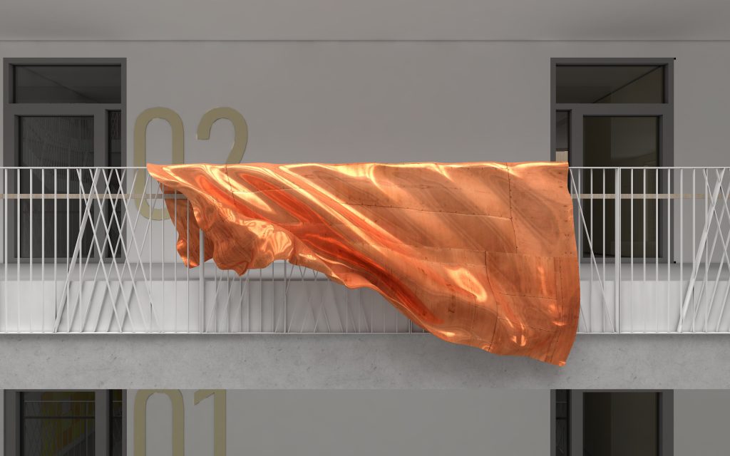 Orangenes Tuch über Bakonbrüstung