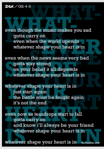 Eine dunkel gestaltete Grafik mit dem Text des Liedes Whatever Shape your heart is in